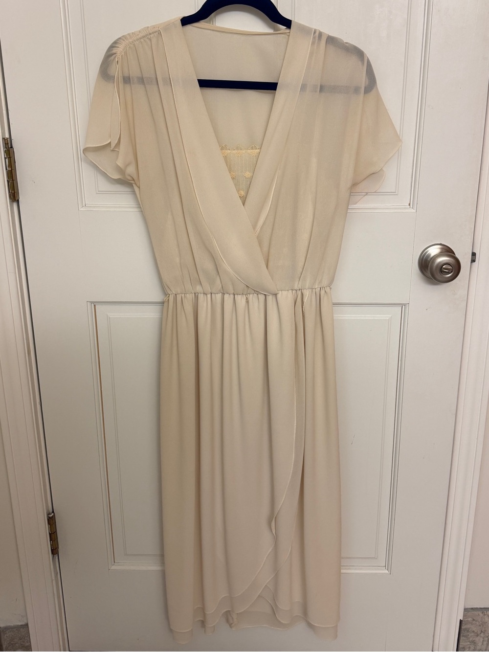 A.J. Bari Cream Wrap-Front Midi Dress